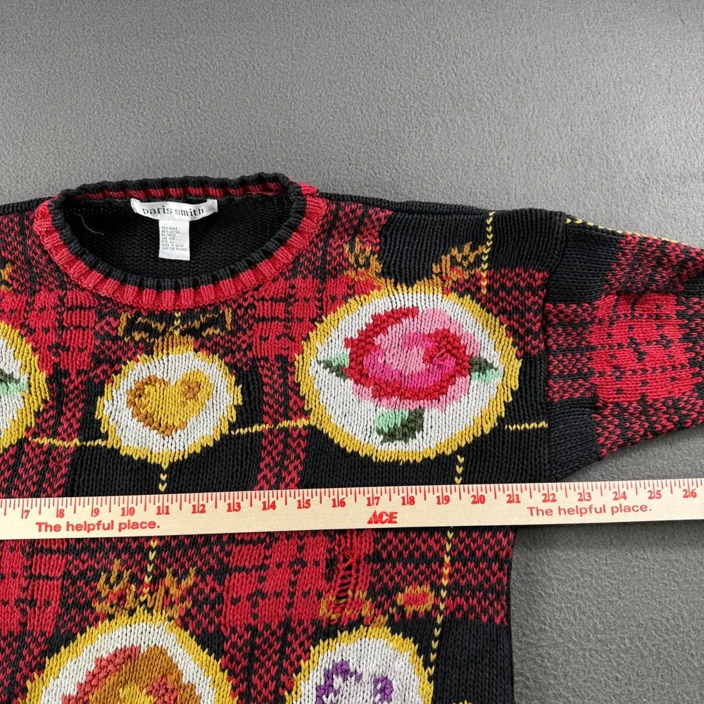 Vintage Paris Smith Sweater Ramie OSFA Heavy Knit Plaid‎ Scotch Floral Boho